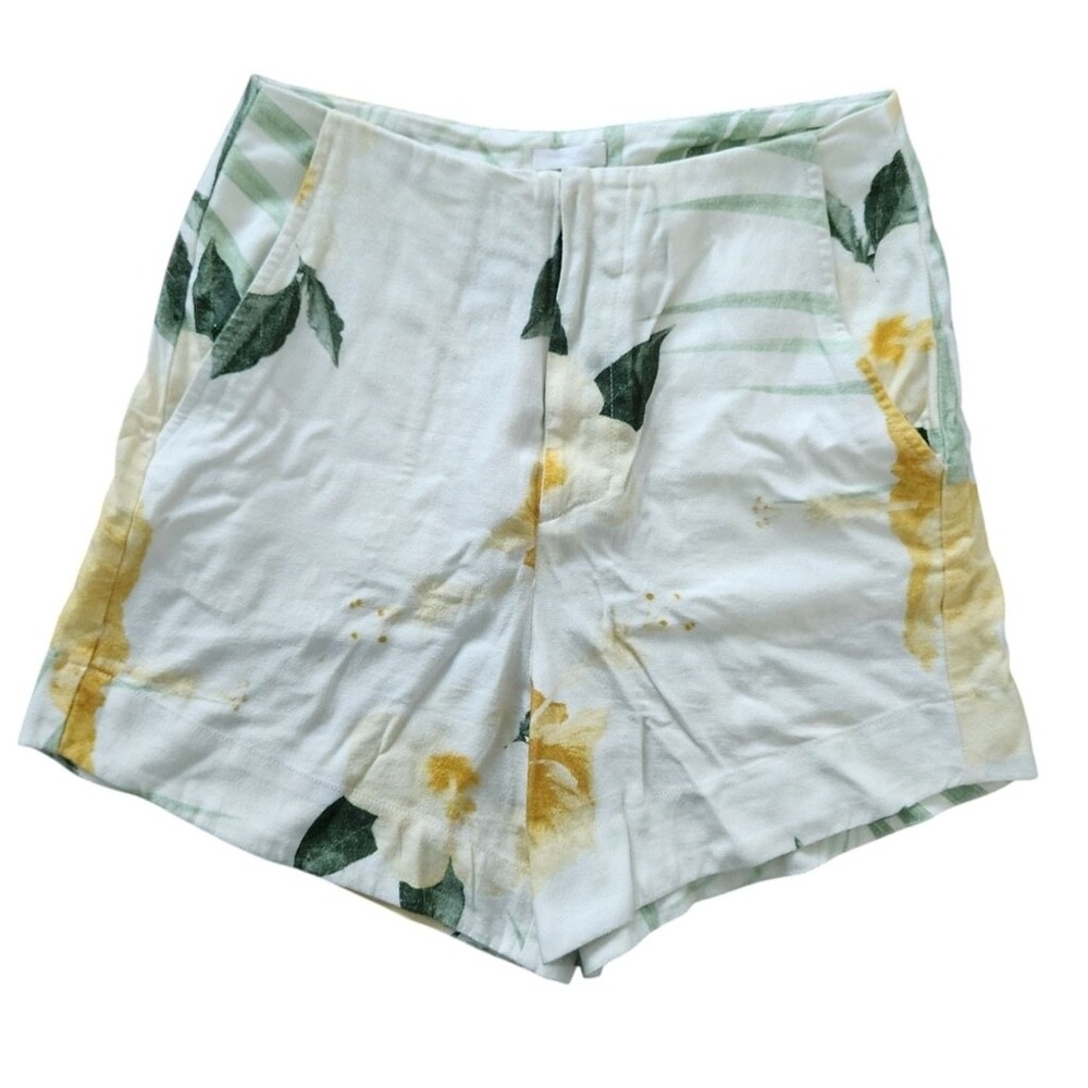Osklen Women Floral Tropical High Waisted Shorts White Yellow Green Size 36